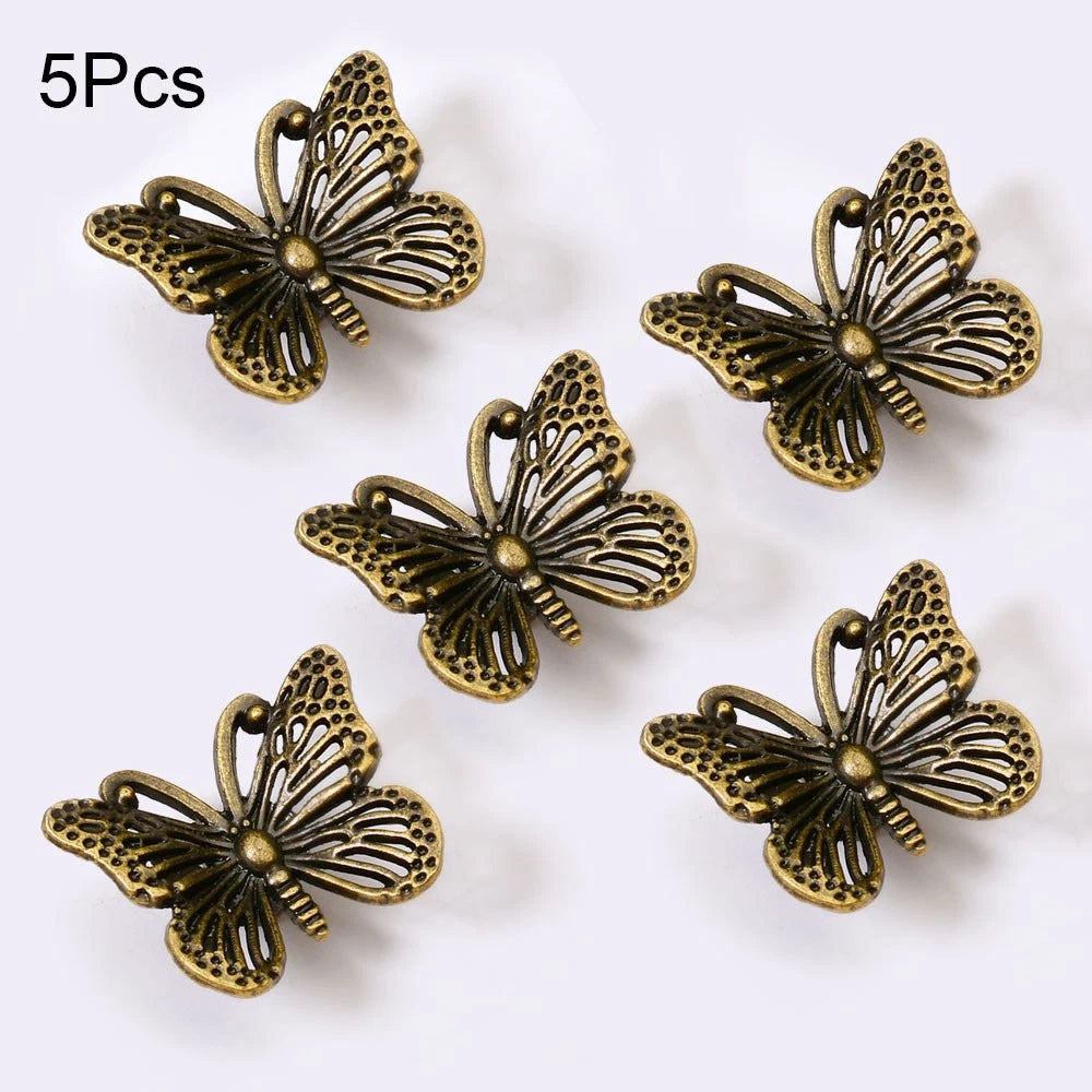5Pcs Vintage Butterfly Cabinet Knob Pull Handle Zinc Alloy