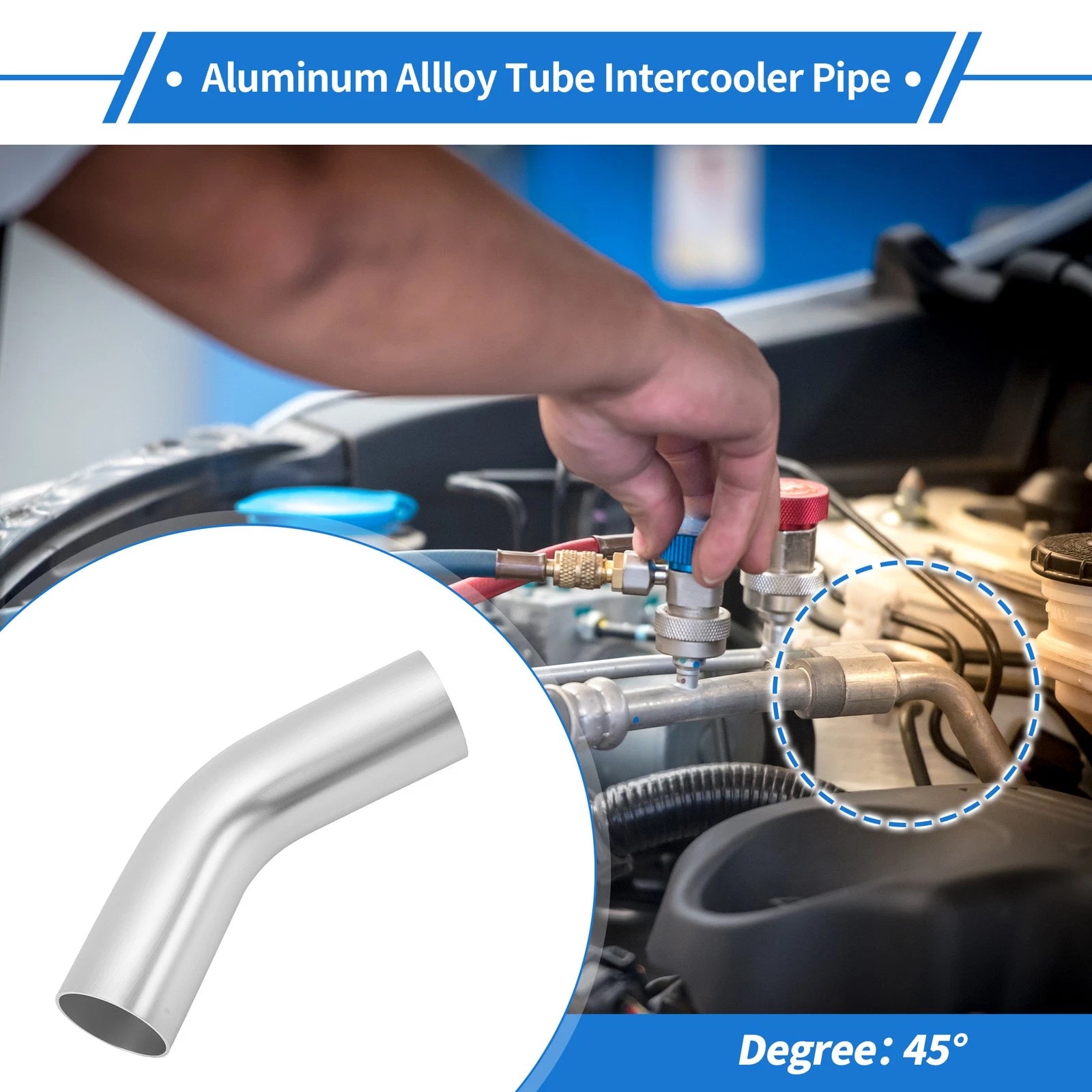 2.01" OD 45° Intercooler Pipe for - Brushed Silver Tone
