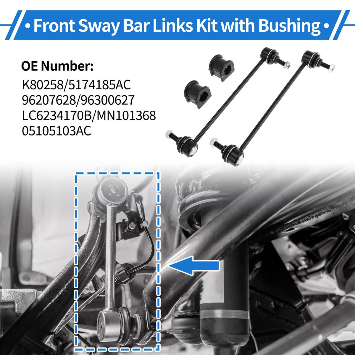 Front Stabilizer Bar Links Set of 2 with Bushings for Jeep Patriot (2007–2017) No.K80258