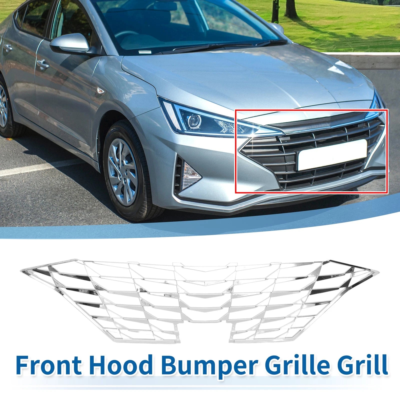 Front Upper Bumper Grille Grill Replacement for Hyundai Elantra (2019–2020)