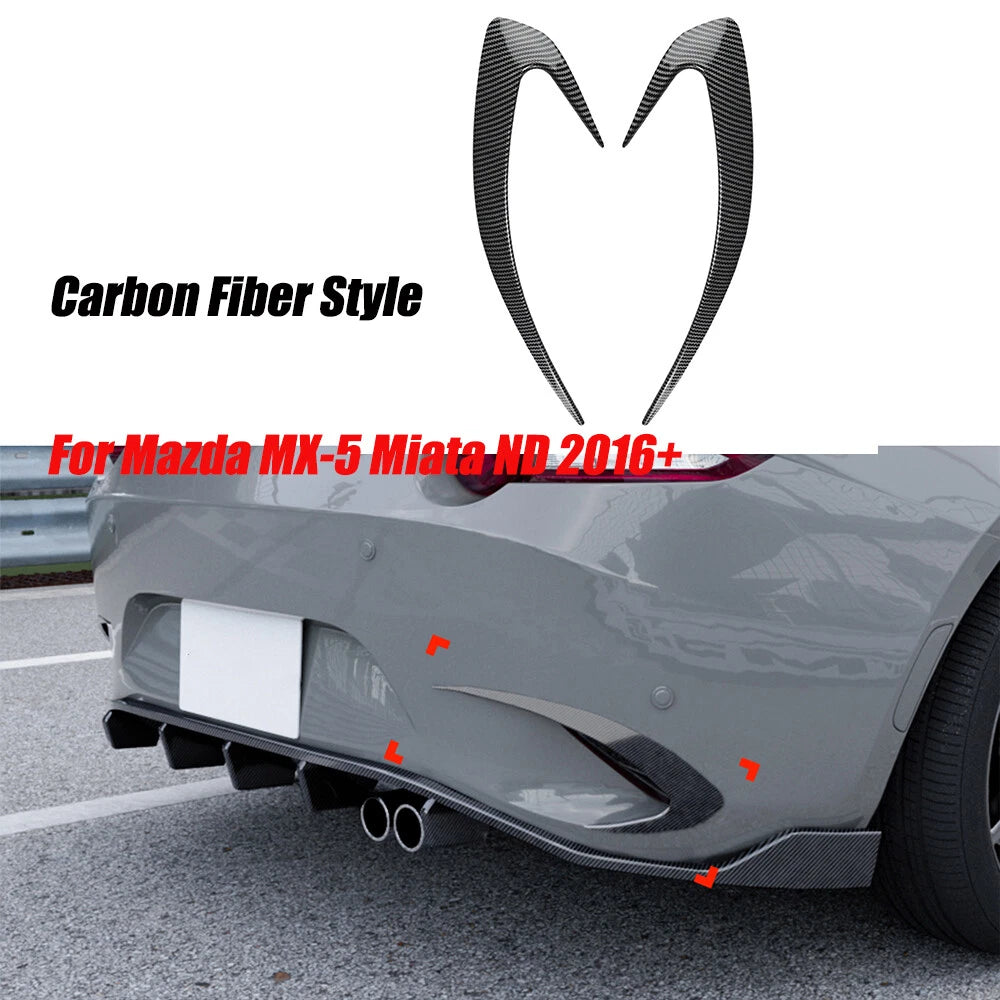 Carbon Look Rear Bumper Side Fin Canards Splitter for Mazda MX-5 Miata (2016–2023)