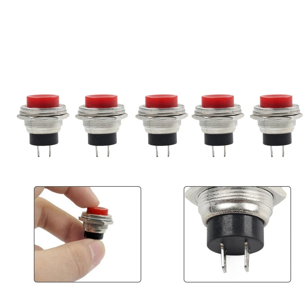 5pcs Momentary 16mm Red Round Cap Push Button Switch AC 125V 3A Red