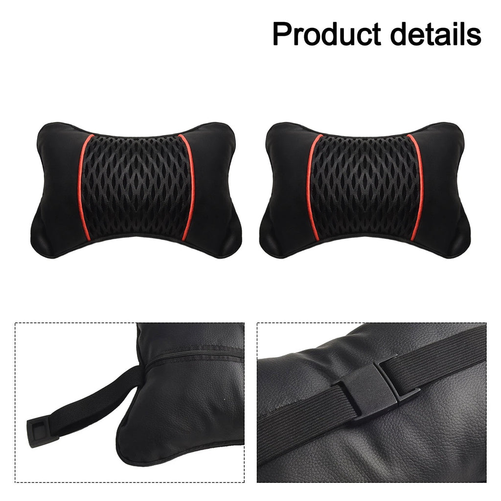 2X Headrest Cushion Pad for Car (Breathable PU Leather)