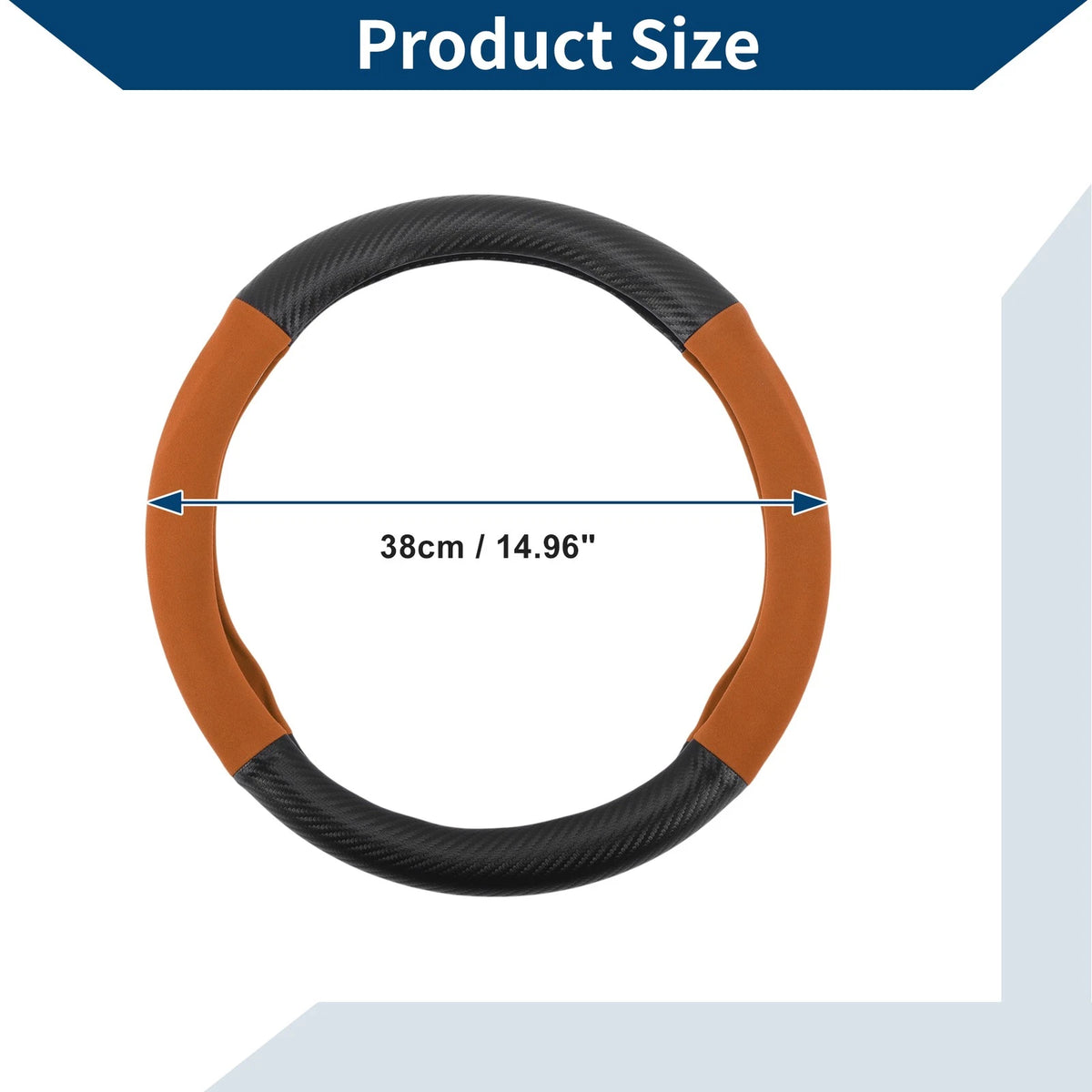 PU Leather Steering Wheel Cover for Universal Fit (14.96", Black Orange)