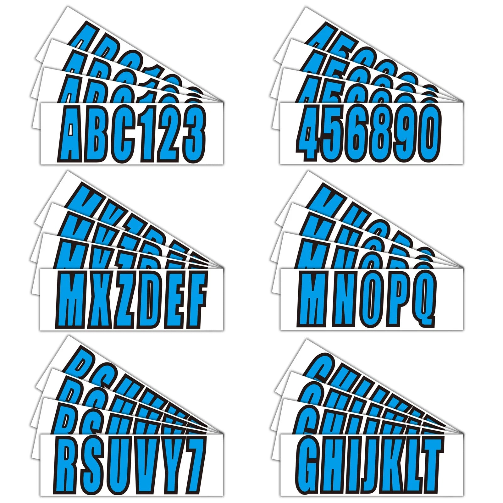 Set of 4 Blue Boat Registration Numbers & Letters 3" Marine Vinyl Decals