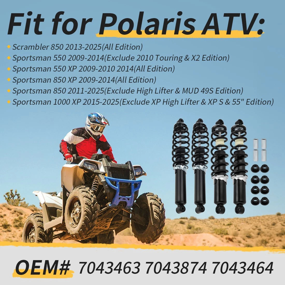 Coil-over Shocks for Polaris Scrambler 850, Sportsman 550/850/1000 XP (2014–2023)
