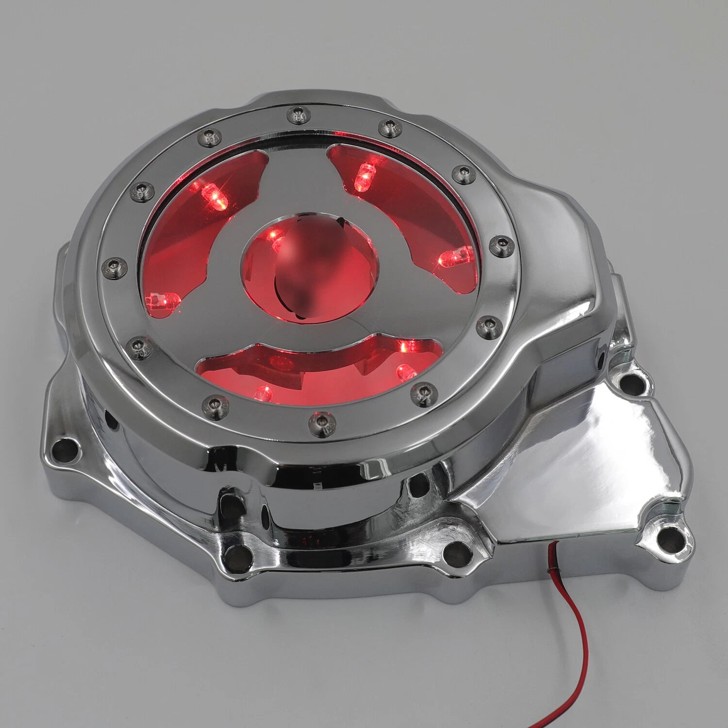 Chrome Left Engine Stator Cover w/ Red LED for Yamaha YZF-R6 (2006–2014)