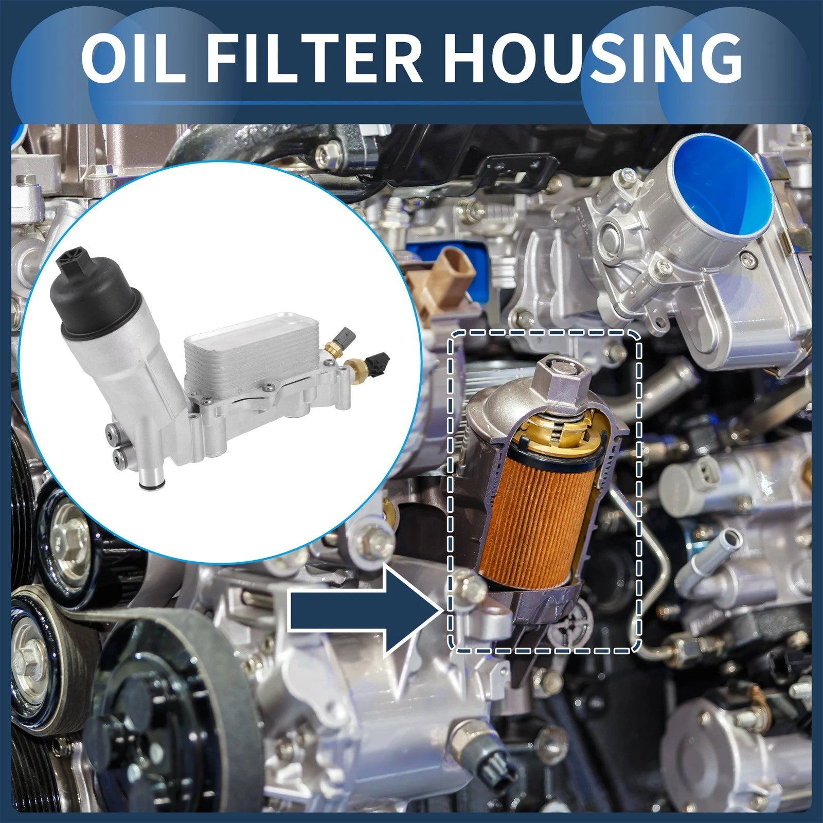 Engine Oil Cooler Filter Housing Set with Gaskets for Chrysler 200 (2015–2017)