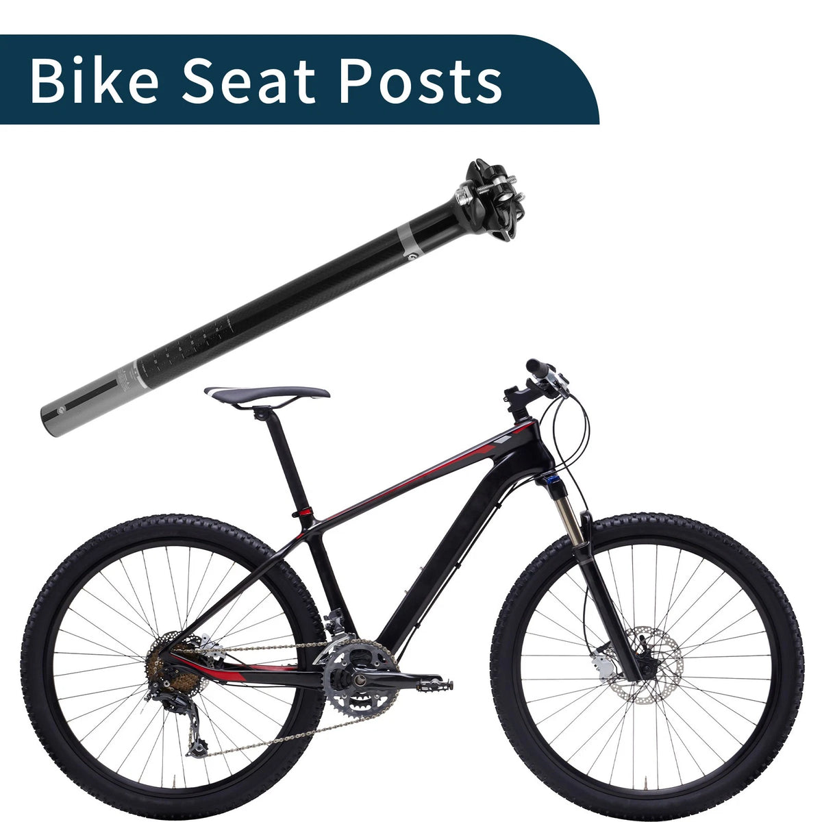 Seat Post for Bike Shock Absorbing 25.4x350mm Gloss Black for Unknown (2000–2026)