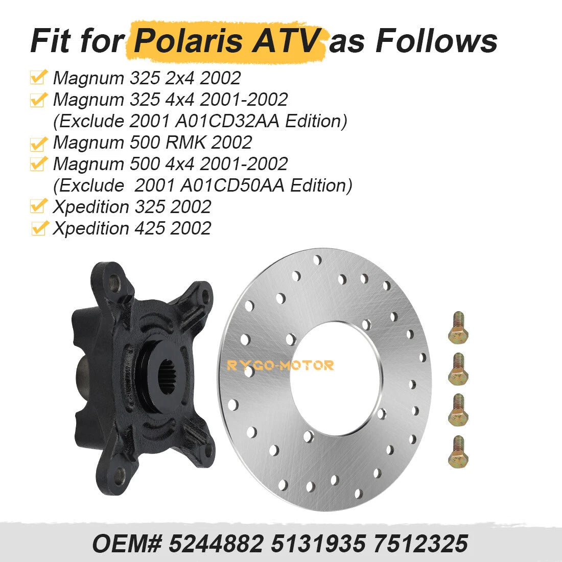 Rear Left Wheel Hub & Brake Disc Rotor for Polaris Magnum 325 500 (2001–2002)