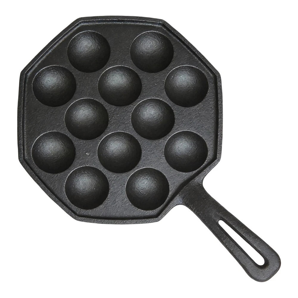 12-Cavity Cast Iron Takoyaki Pan for Even Heat Baking Performance