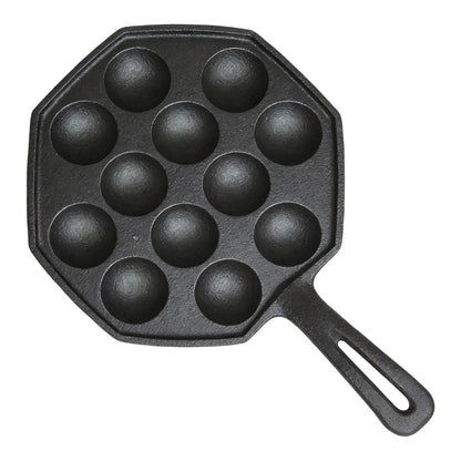12-Cavity Cast Iron Takoyaki Pan for Even Heat Baking Performance