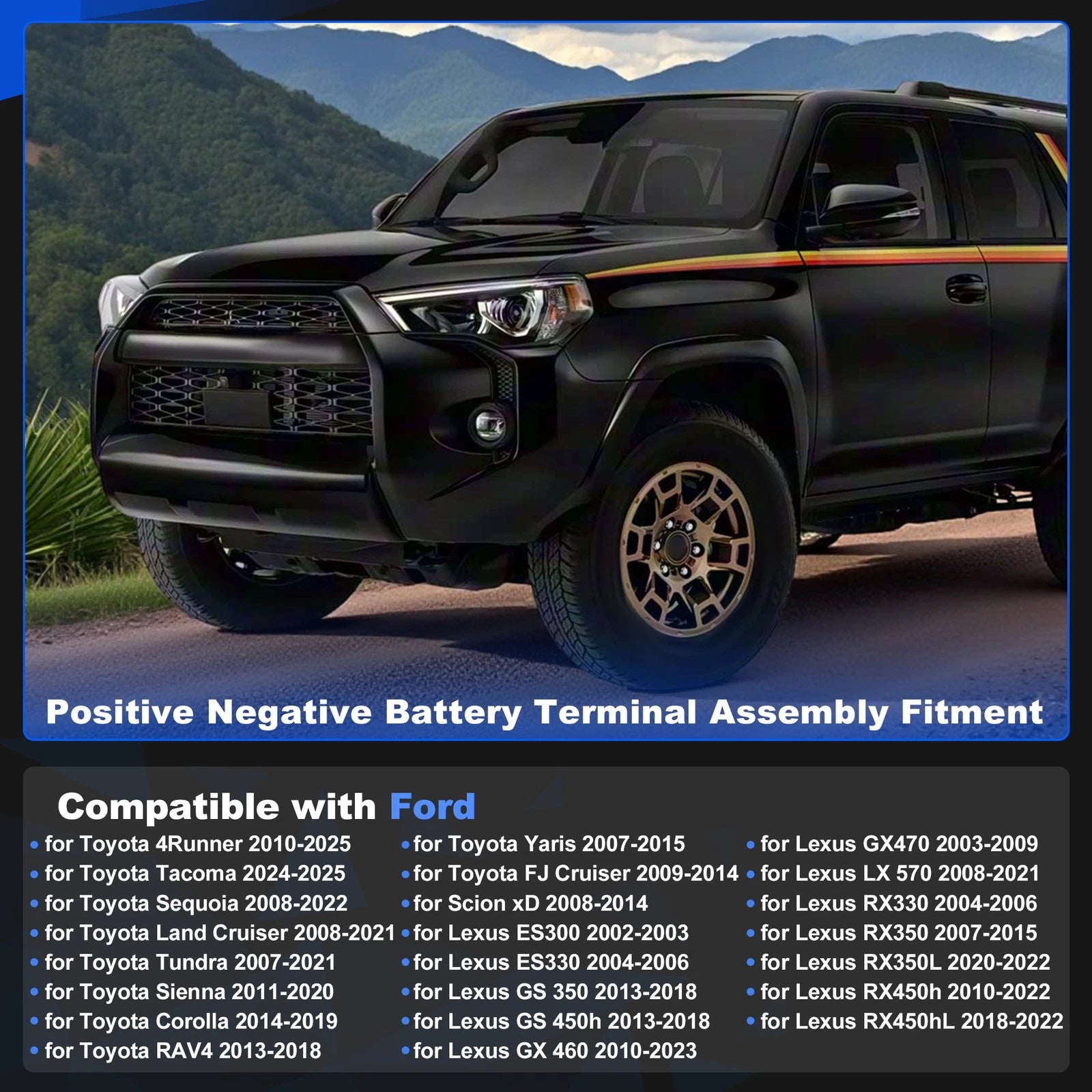 Positive Negative Battery Terminal Kit for Toyota 4Runner Corolla (2008–2013)