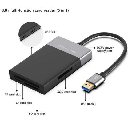6-in-1 USB 3.0 Memory Card Reader for CF XQD SD TF