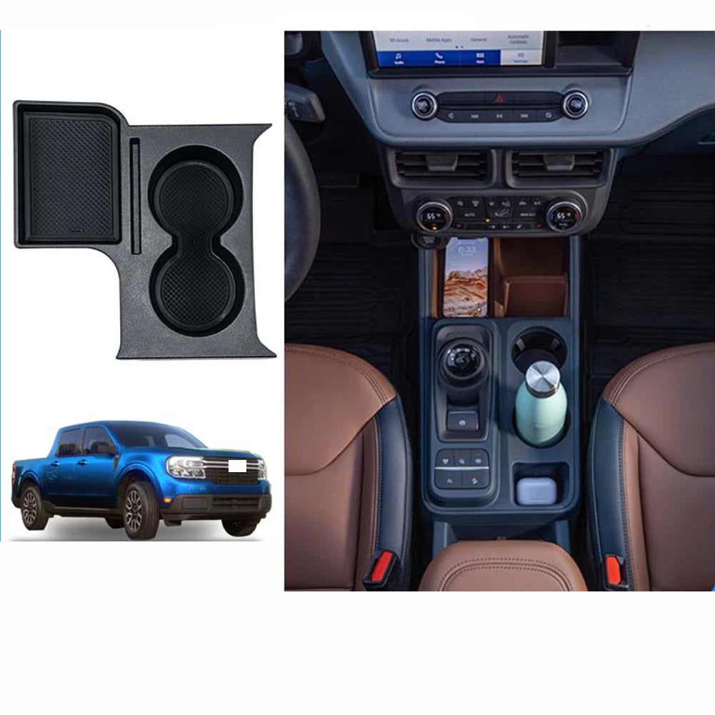 Front Seat Armrest Storage Box with Dual Cup Holder for Maverick 2022 2024 LHD