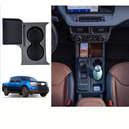 Front Seat Armrest Storage Box with Dual Cup Holder for Maverick 2022 2024 LHD