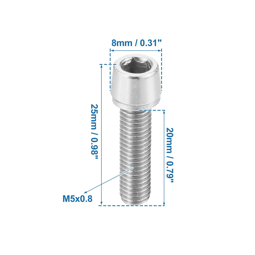 6 Pc Bicycle Stem Screws Replacement for MTB Bike M5x20mm Steel Silver (Tone)