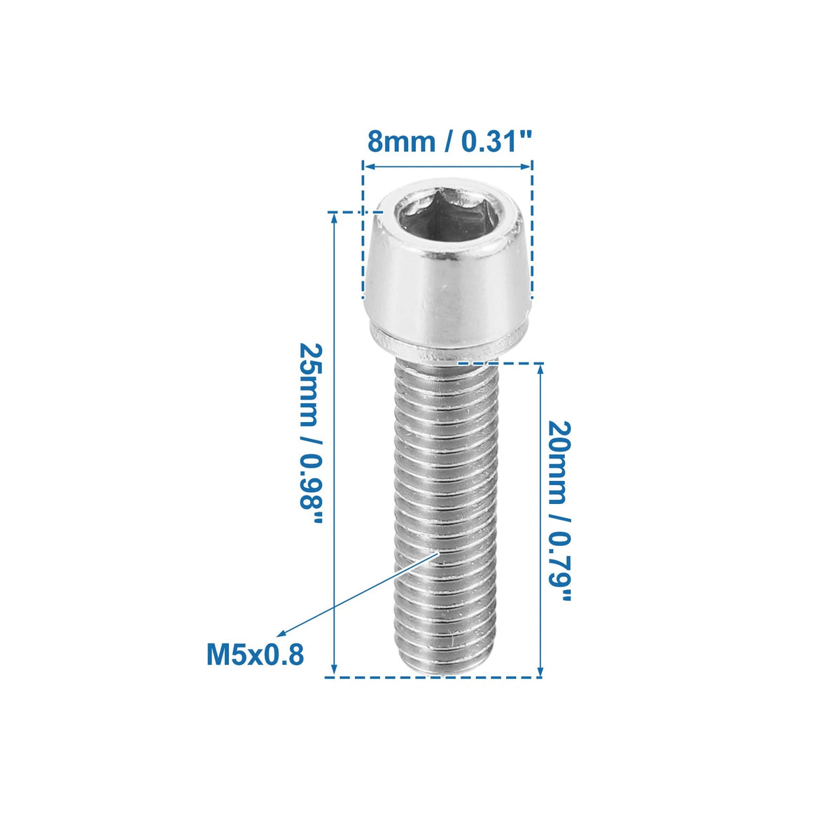 6 Pc Bicycle Stem Screws Replacement for MTB Bike M5x20mm Steel Silver (Tone)