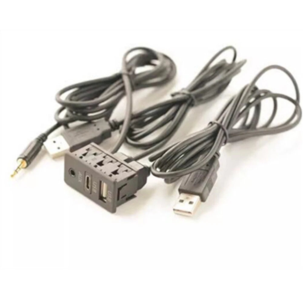 AUX + Type-C + USB Port Extension Cable Adapter for Car Dash (150CM)