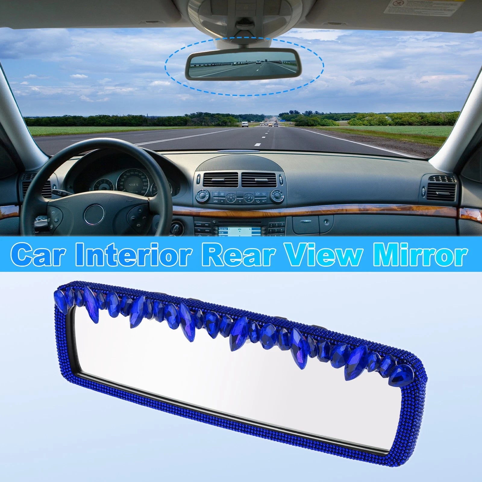 Interior Rearview Mirror Clip-On Rectangle Blue for Universal Fit (1 pcs)