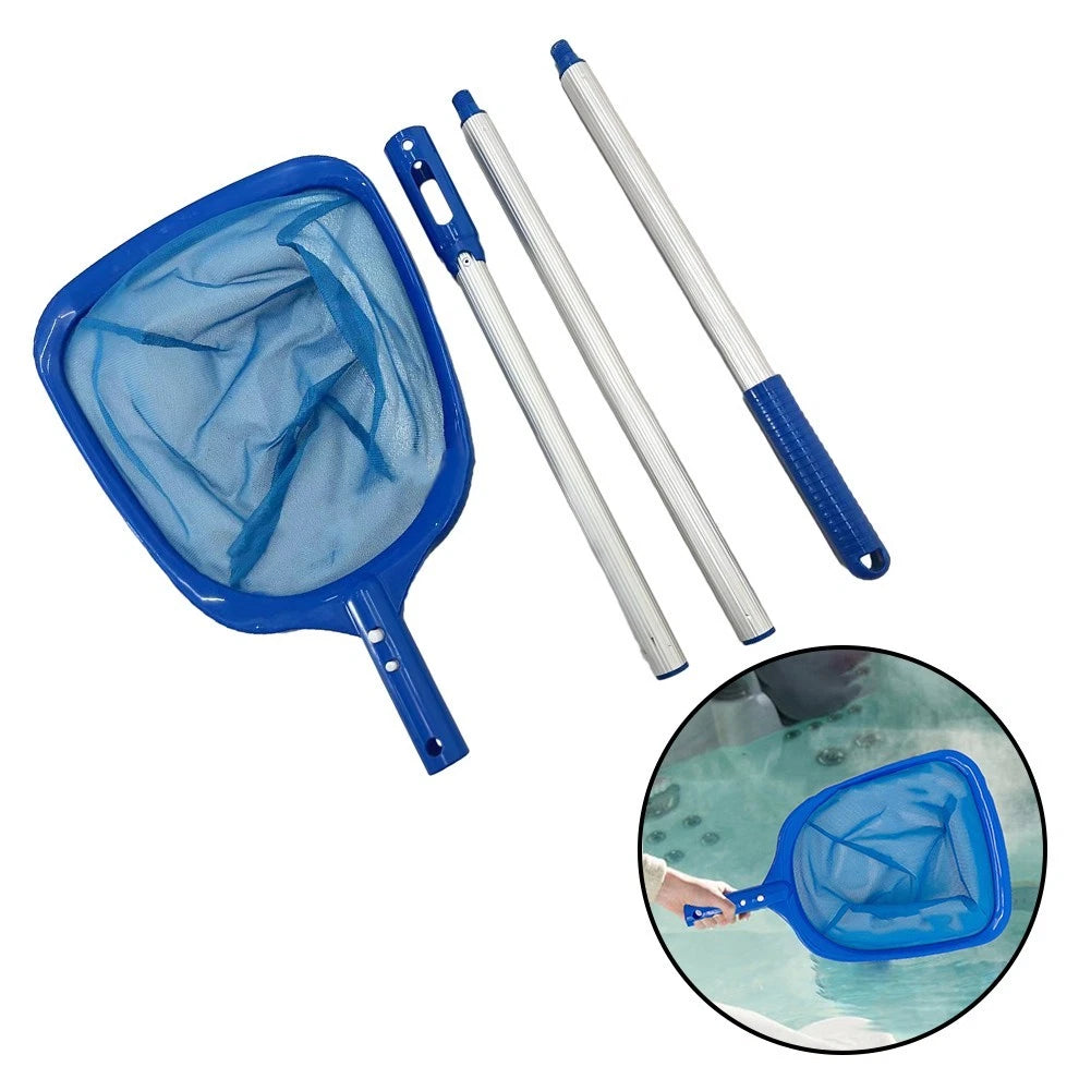 Telescopic Rod Pool Skimmer Net for Cleaning Debris (Blue)
