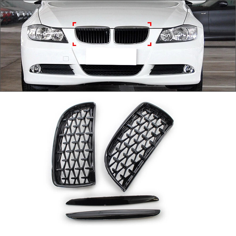 Diamond Black Front Kidney Grille for BMW 3 Series E90 E91 (2005–2008)