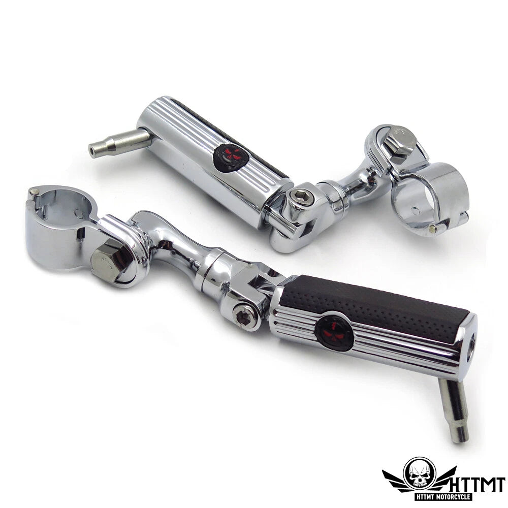 Chrome Gear Skull Footpeg Mount Kit for Defiance 1.25" Engine Guard (3")