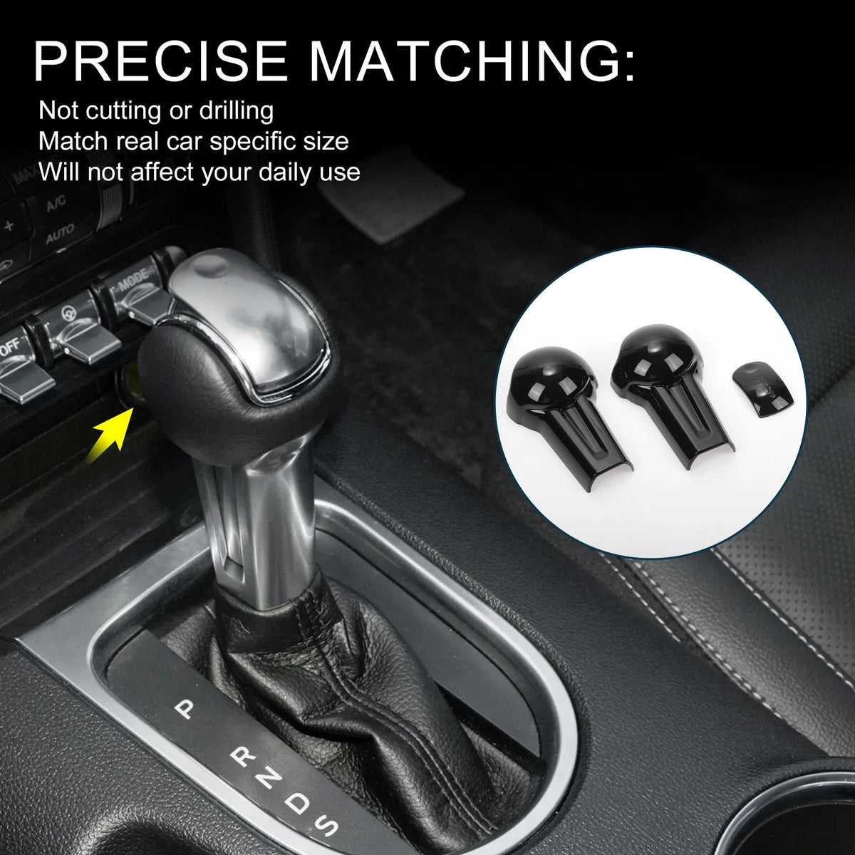 Gear Shift Knob Decorator Cover for Ford Mustang (2015–2023) Black