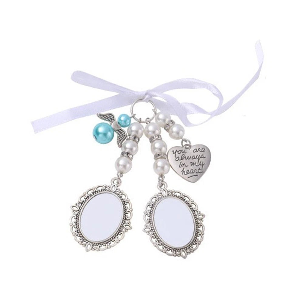 Antique Silver Bridal Bouquet Pendant with Heart Shaped Beads