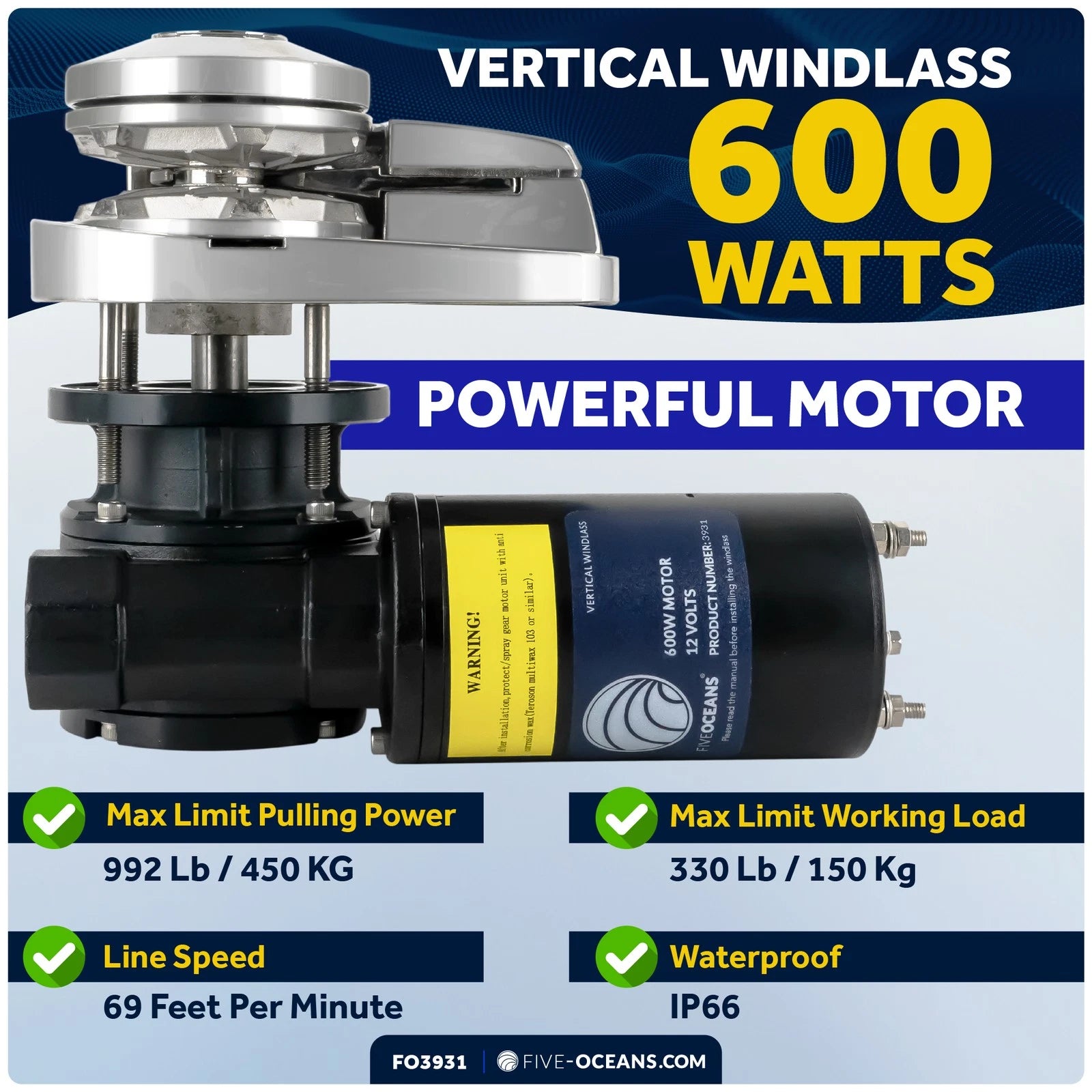 Windlass Kit for Pacific Boat (600W, 12V DC)