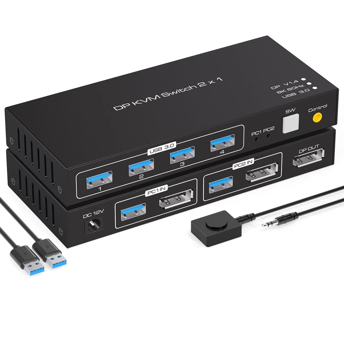 KVM USB Switch 2x1 Adapter for Computers and Monitors (DC12V1A)