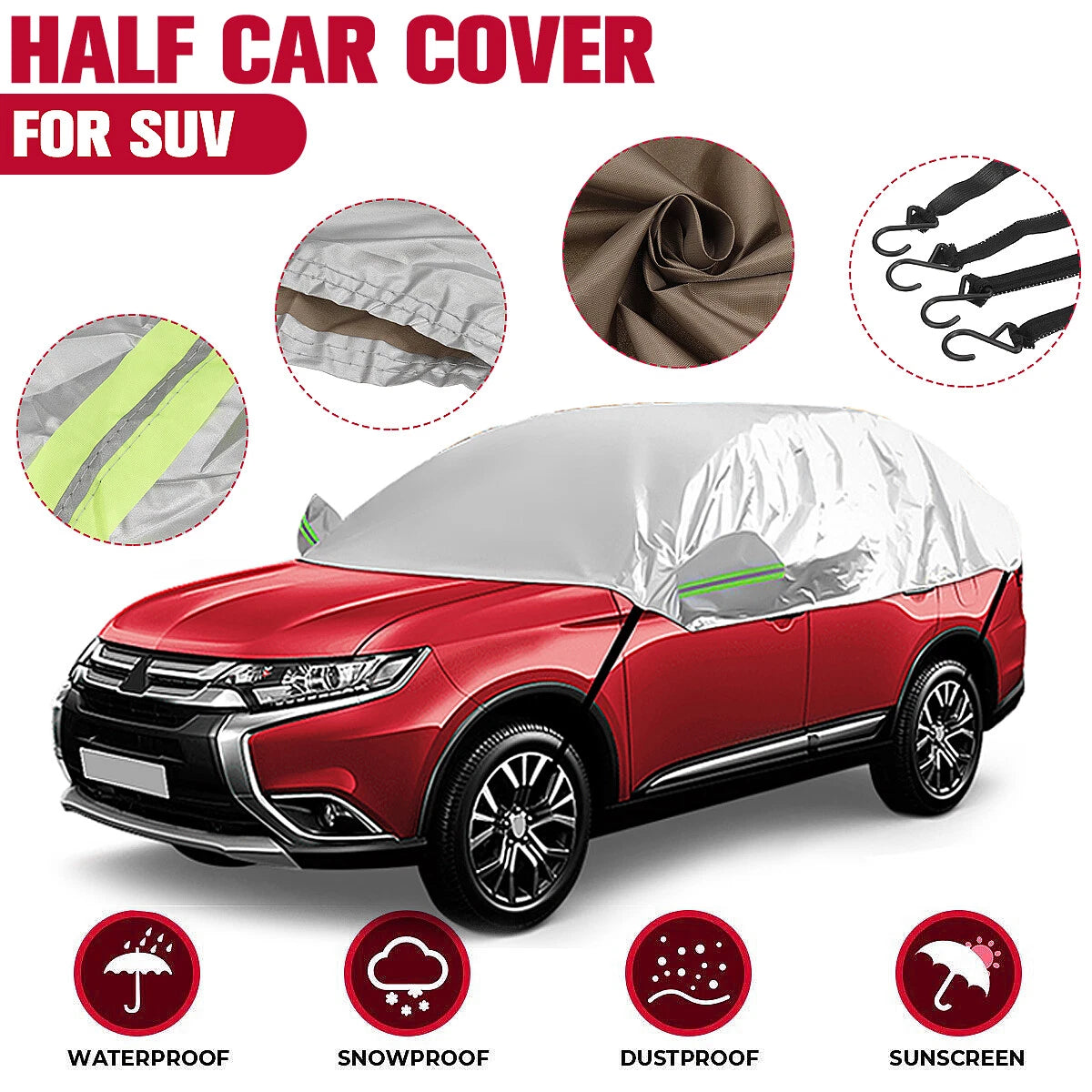 1X Waterproof Car Half Body Sun Shade Cover for All Models (UV, Snow Resistant)