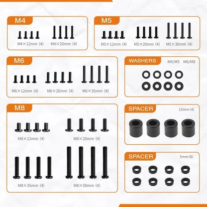 92PCS TV Wall Mount Screw Kit - M5 M6 M8 Screws, Washers, Spacers