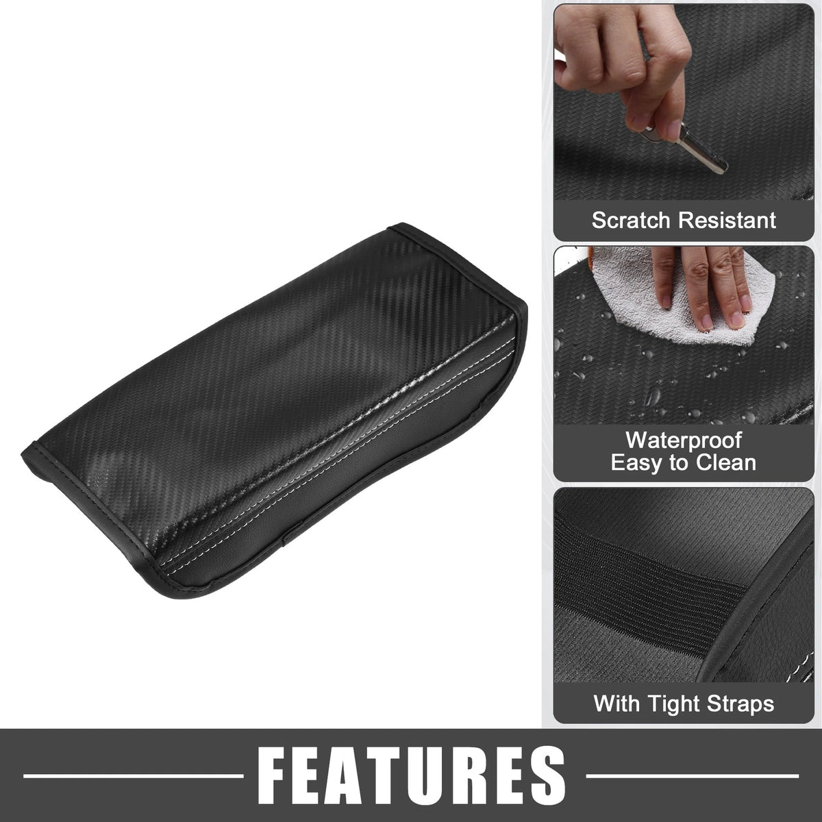Center Console Cover Pad for Hyundai Tucson 2016–2021 Carbon Fiber Pattern Black