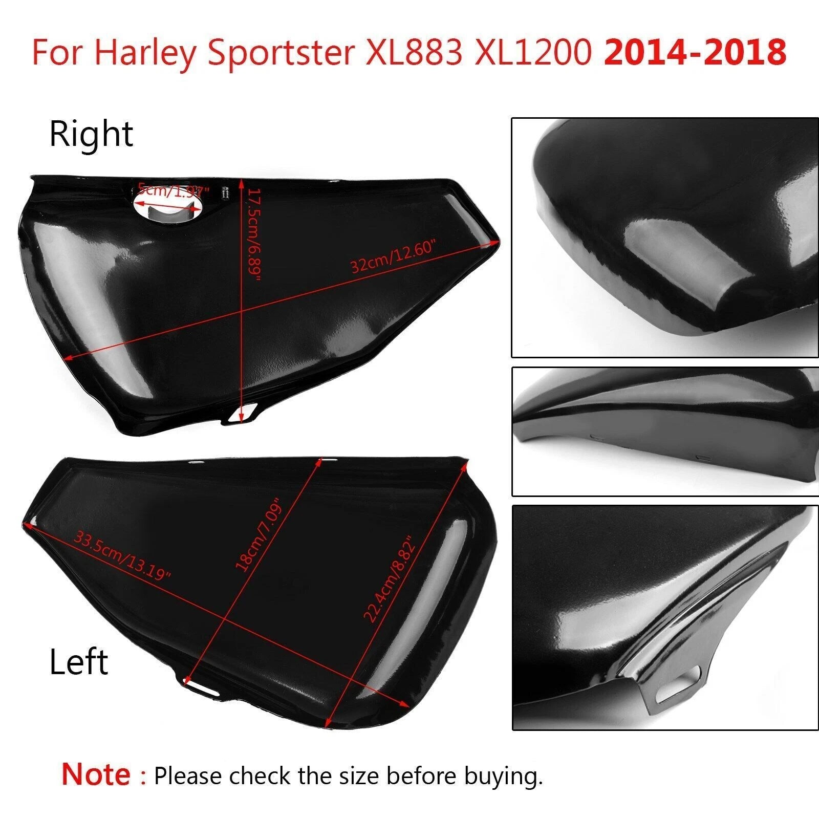 1 Pair L&R Side Battery Cover for Sportster XL Iron 883 1200 (2014–2018) T9