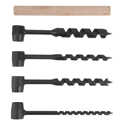 Set of 4 Manual Wood Auger Drill Bits with Handle, Carbon Steel