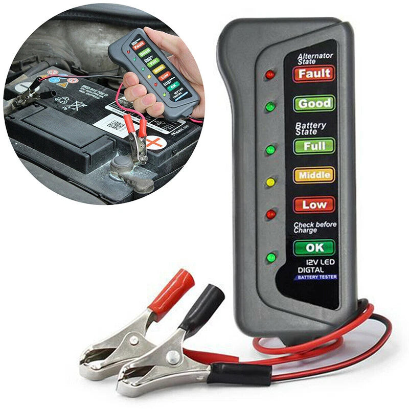 12V Car Battery Tester for All Vehicles (Digital, 6 LED Lights)