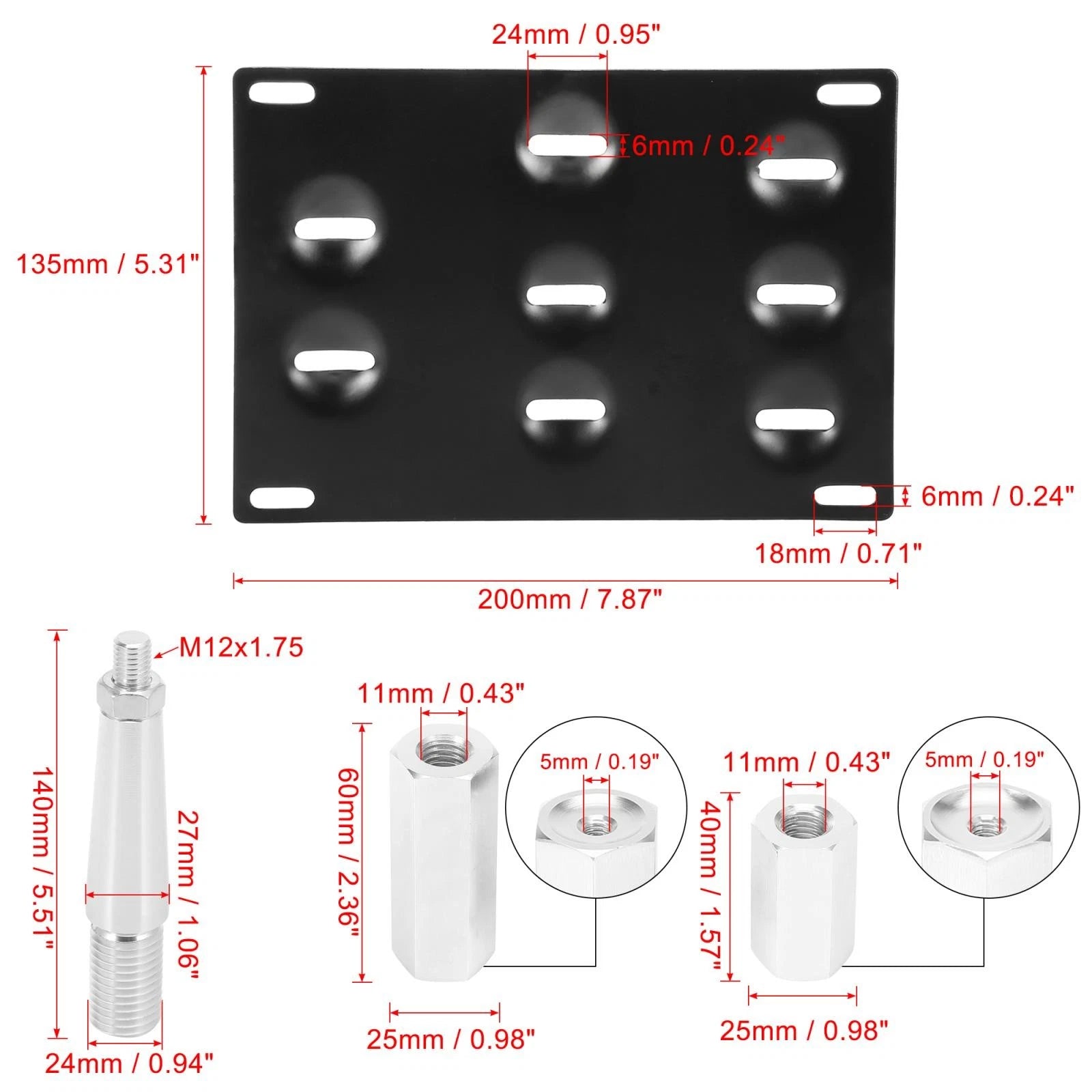 Tow Hook License Plate Mount Bracket Holder Set for Mitsubishi Lancer (2008–2017)
