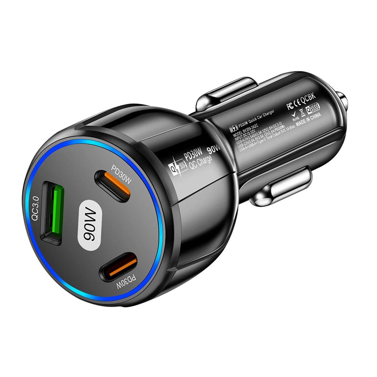 Multi Port Type C USB QC3.0 & PD 30W Fast Car Charger Adapter