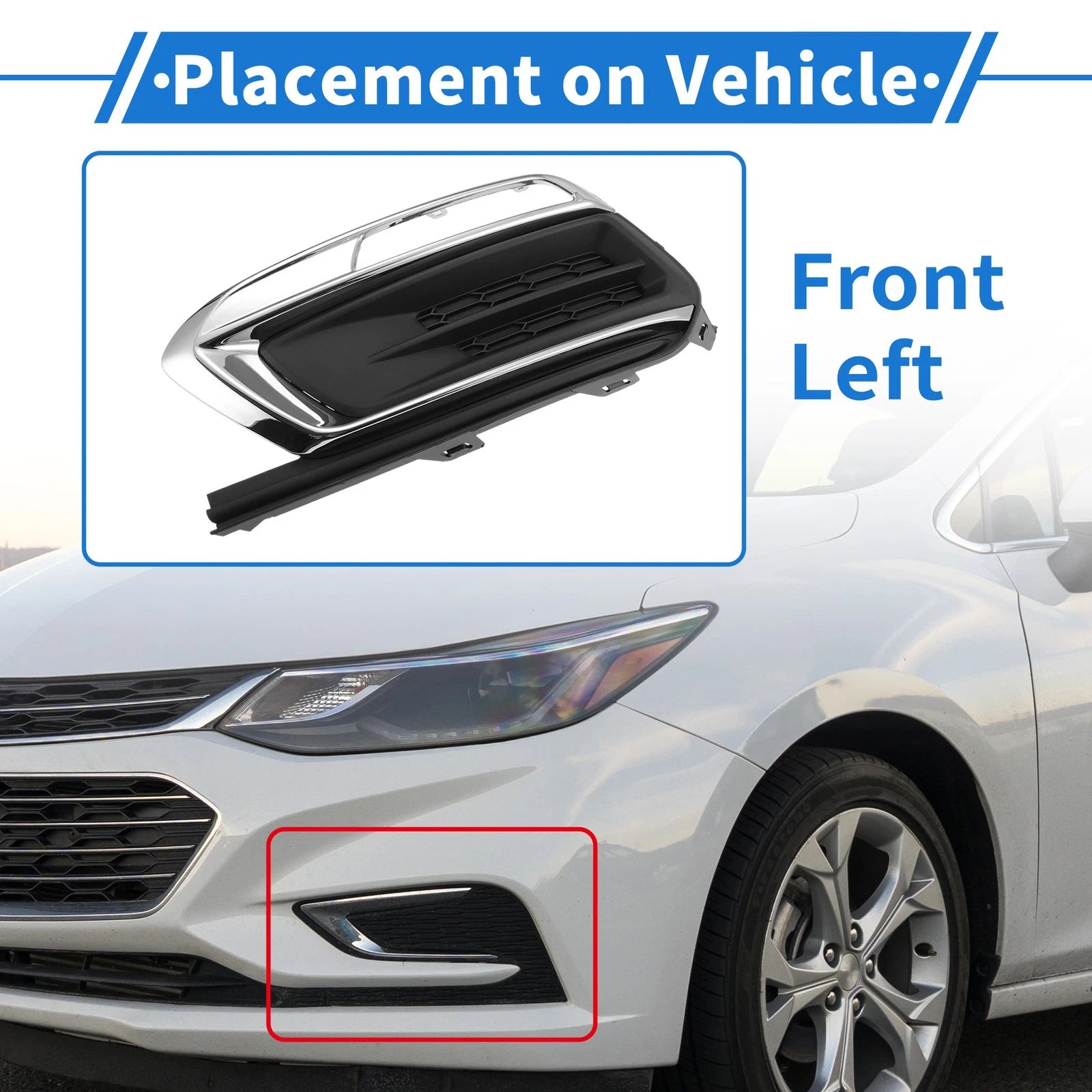 Front Left Fog Light Grille Replacement for Chevrolet Cruze (2015–2016)