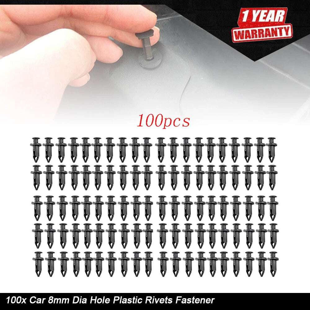 100x Plastic Rivets Fastener for Auto Fender Bumper Clips (8mm Dia)