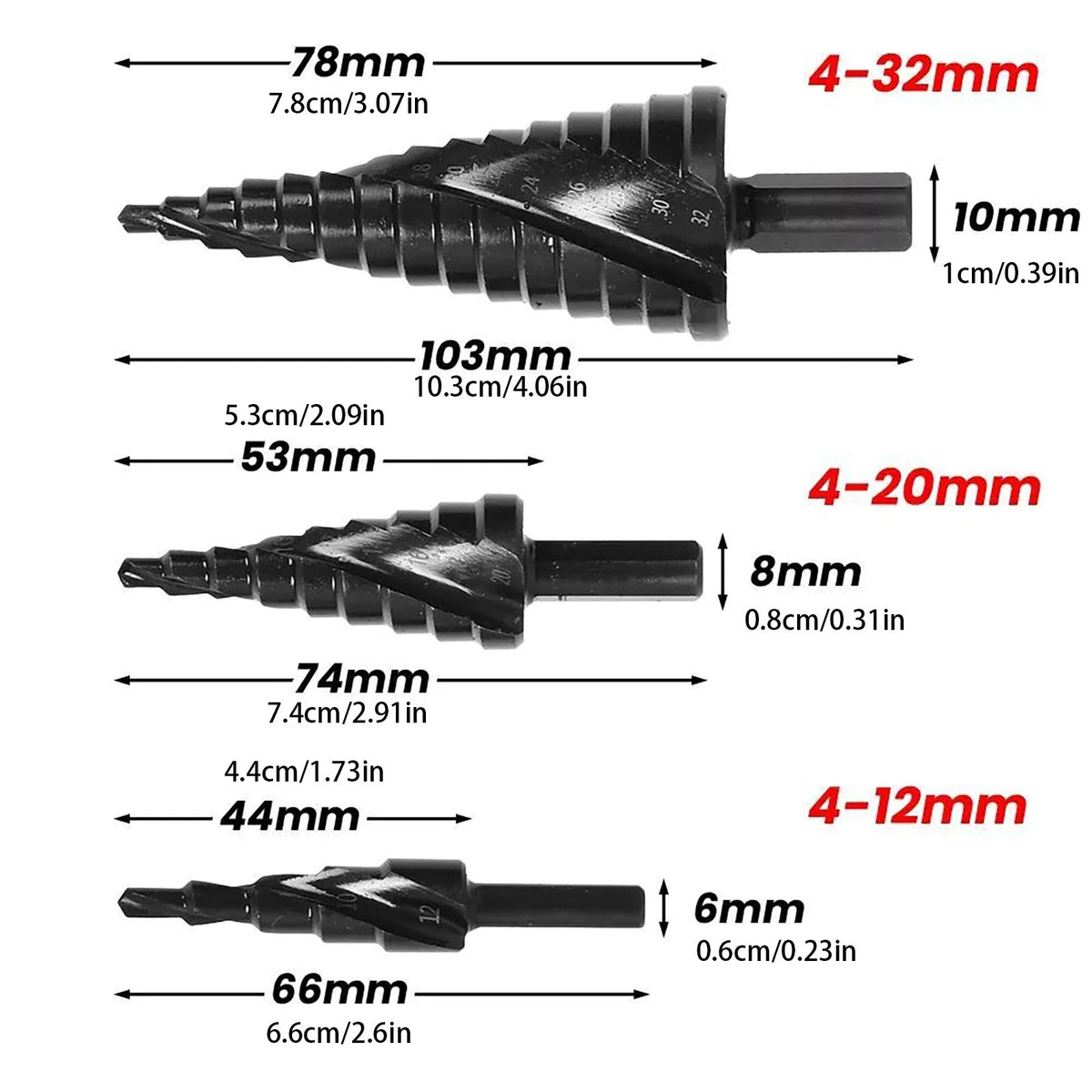 3Pcs HSS Step Drill Bit Set Titanium Metal Hole Cutter