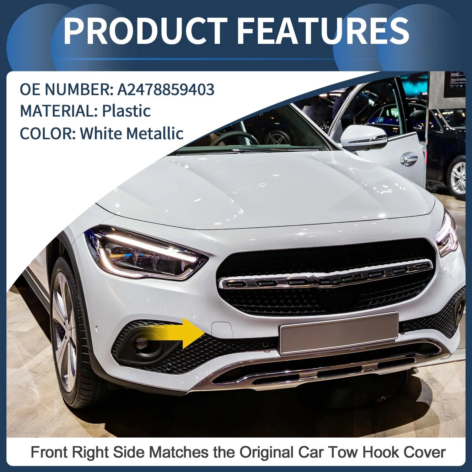 Front Bumper Tow Hook Cover Replacement for Mercedes-Benz W247 (2019–2022)