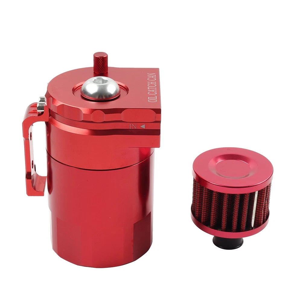 Baffled Engine Oil Catch Can Tank Kit for Universal (300ml, Red)