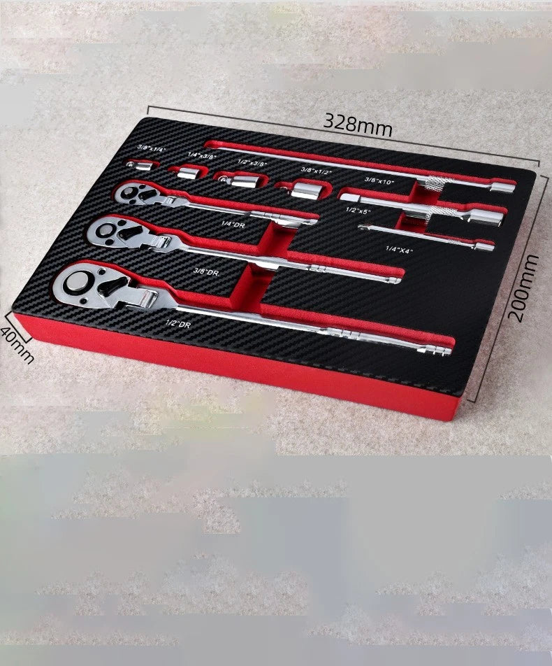 72 Tooth Reversible Folding Ratchet Wrench Set with Extender Bars and Adapters