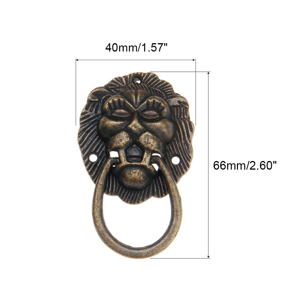 2Pcs 4066mm Vintage Lion Head Door Pull Handle Drawer Knob Ring Cabinet Pulls