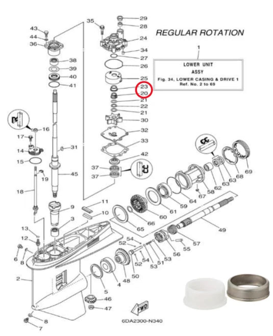 Water Pump Repair Kit & Spacer Collar for Yamaha Outboard (61A-W0078-A3/A2)