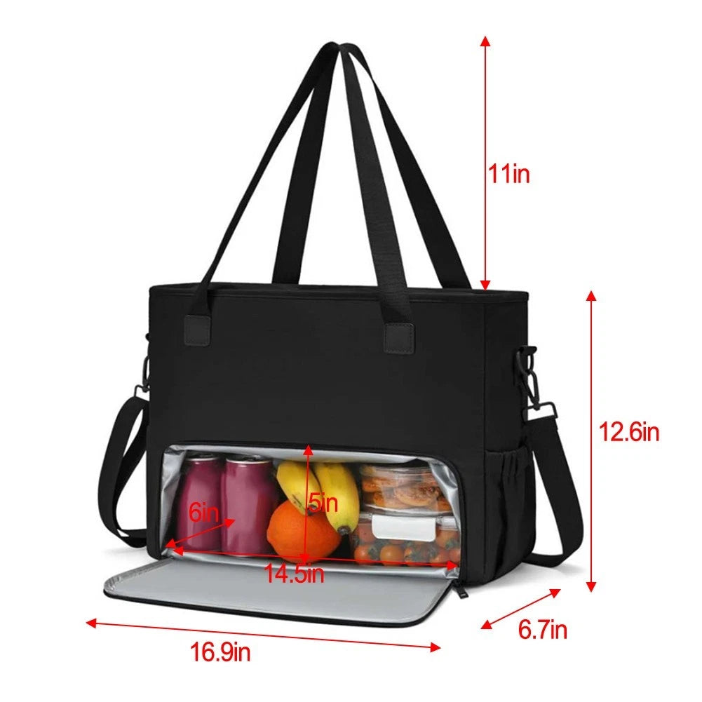 Dual Function Tote Bag for Work with Insulated Lunch Section and Laptop Storage