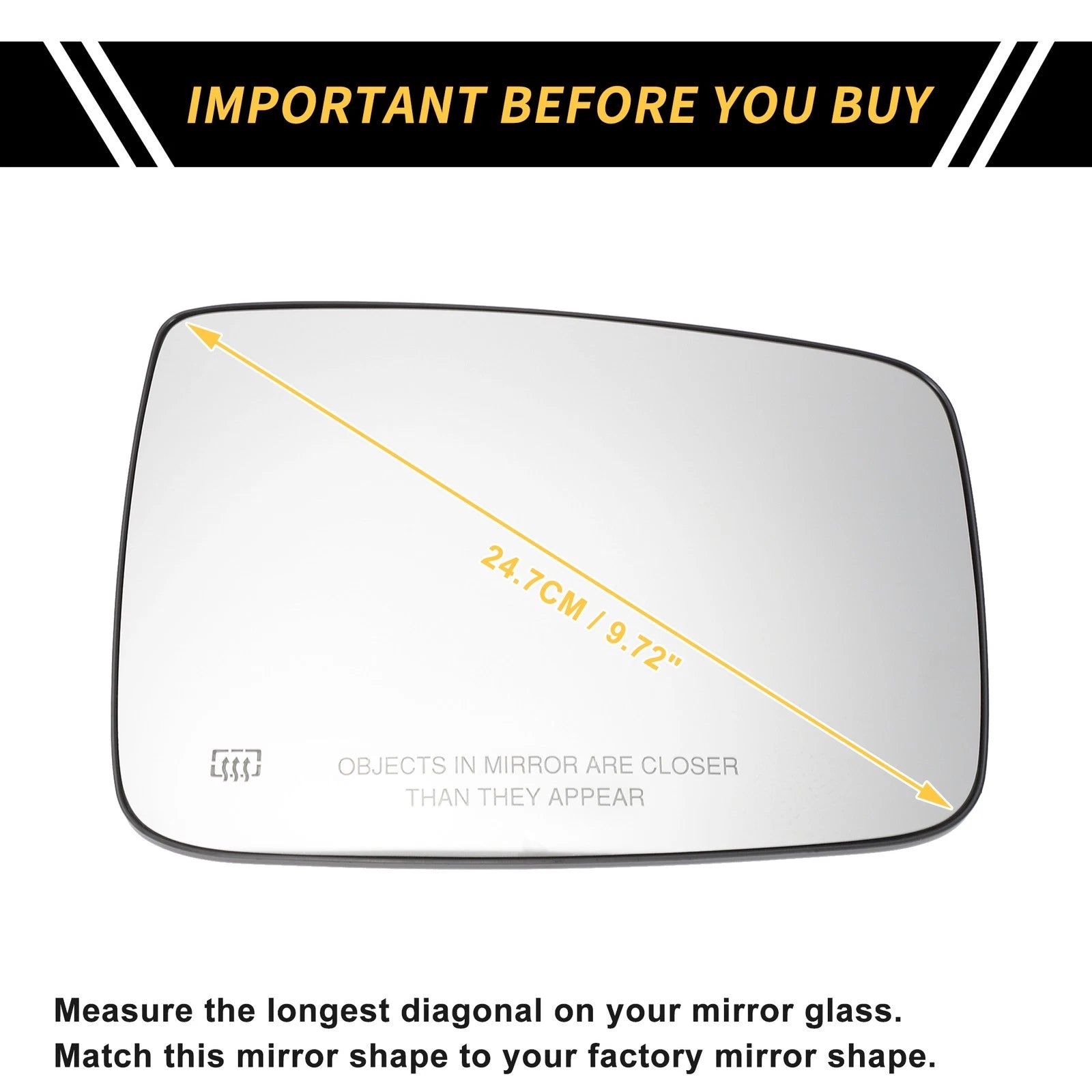 Heated Right Mirror Glass Replacement for Dodge Ram 1500 2500 (2012–2024)
