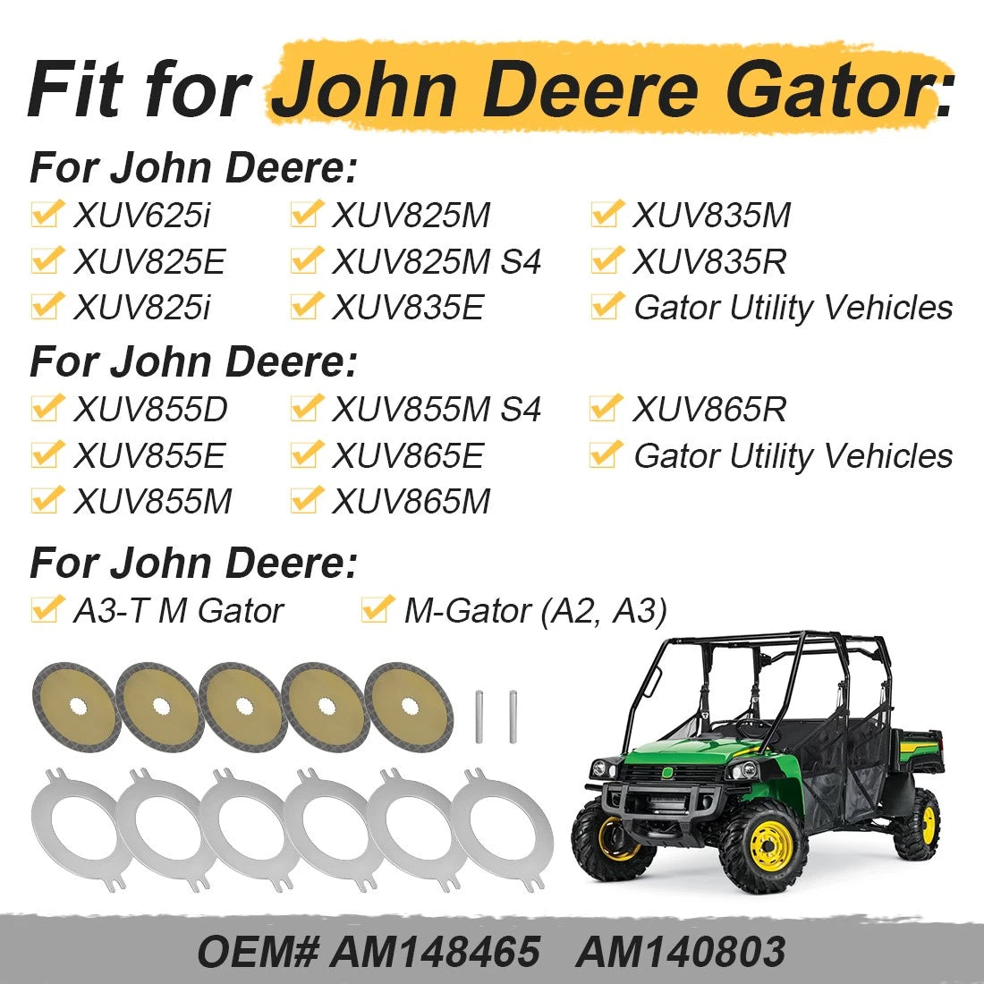 Wet Parking Brake Disk Kit for John Deere Gator XUV 625 825 835 855 865 (AM148465)